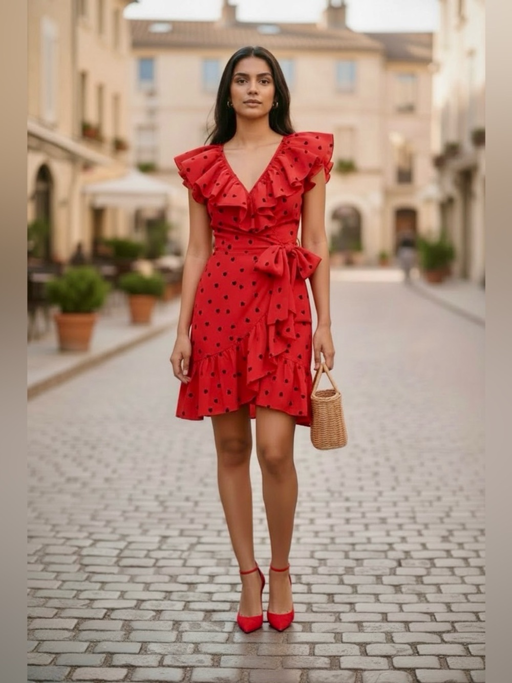 Tara Subkoff for Bebe Red Heart Ruffle Wrap designer with lining. Small.